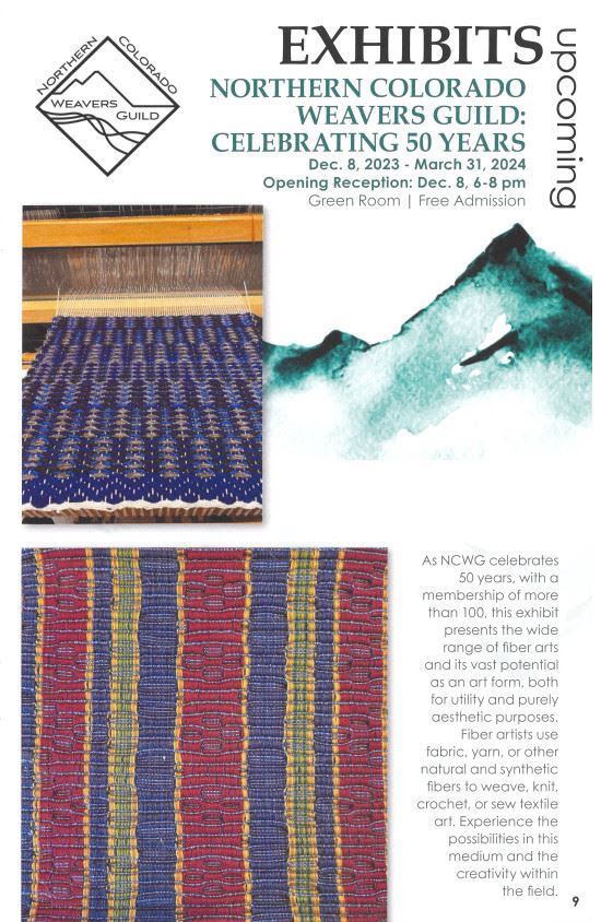 An upcoming exhibits page for the Loveland Museum. Northern Colorado Weavers Guild Celebrating 50 Years. December 8th through March 31st.